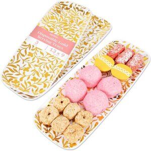 Gold Serving Trays 3 Pack Plastic Party Platters Appetizer Dessert Wedding Buffe